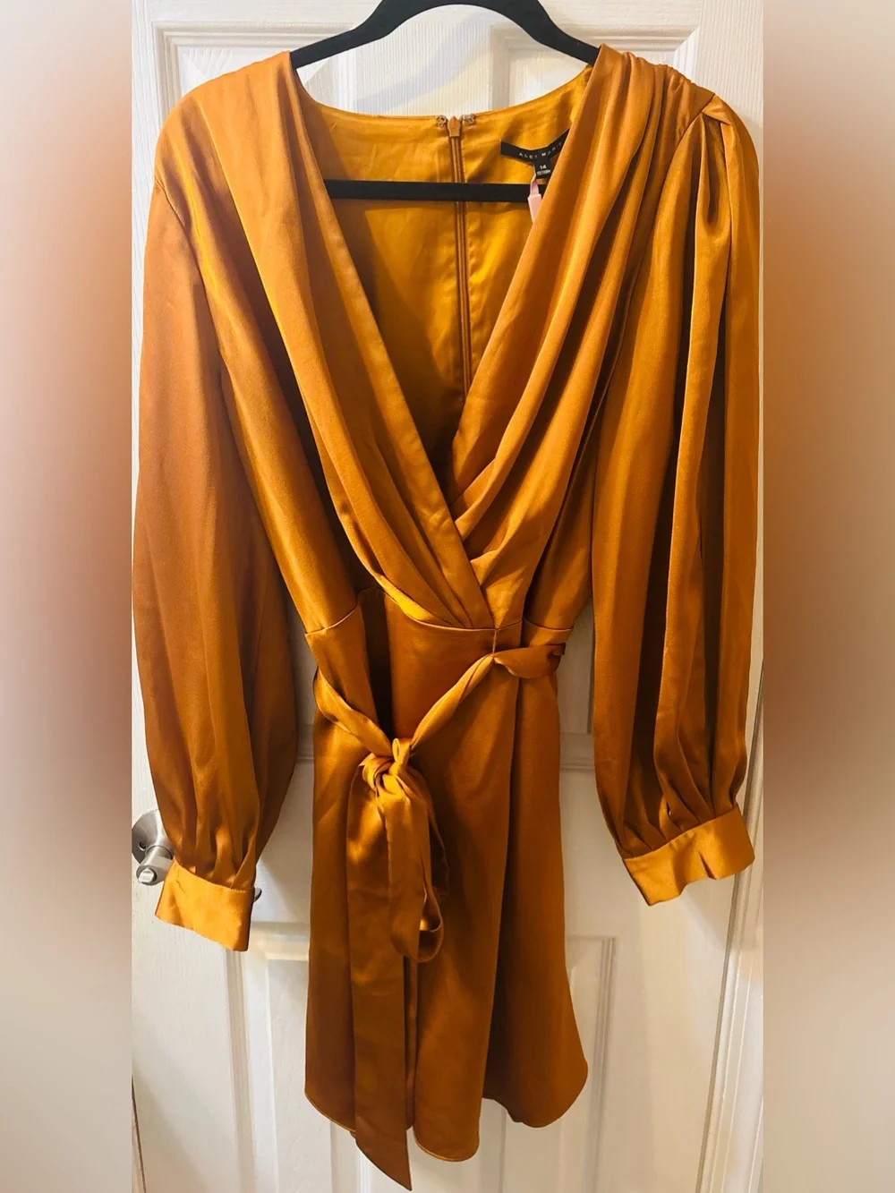 Alex Marie Satin Wrap Dress in Rust - Picture 2 of 7